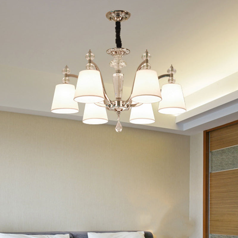 Modern Chrome Chandelier with Curved Arms - 3/6/8 Lights, White Glass Hanging Lamp Fixture