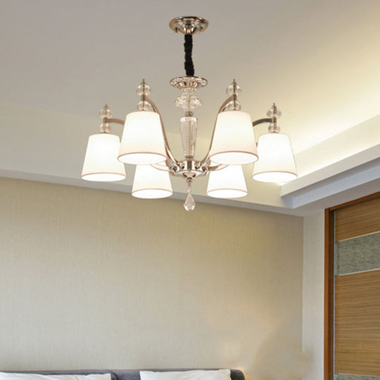 Modern Chrome Chandelier with Curved Arms - 3/6/8 Lights, White Glass Hanging Lamp Fixture