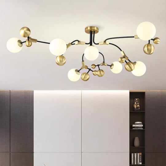Modern Brass Ball Hanging Pendant Light with White Glass Shade - 2/5/7 Head Bedroom Chandelier