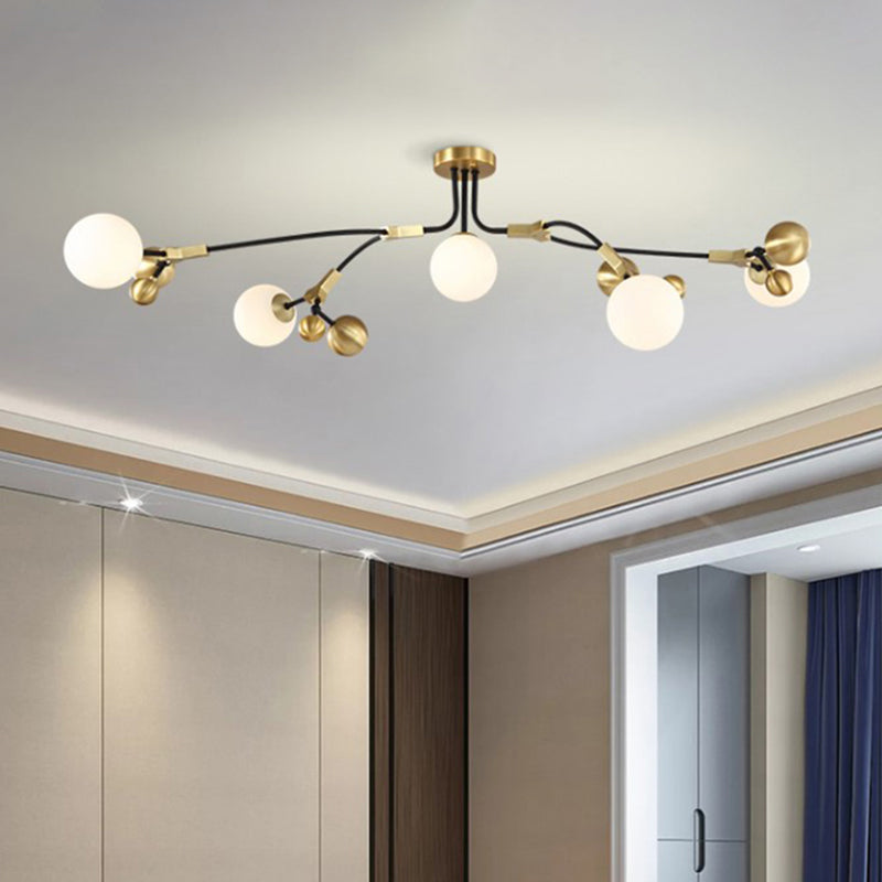 Modern Brass Ball Hanging Pendant Light with White Glass Shade - 2/5/7 Head Bedroom Chandelier