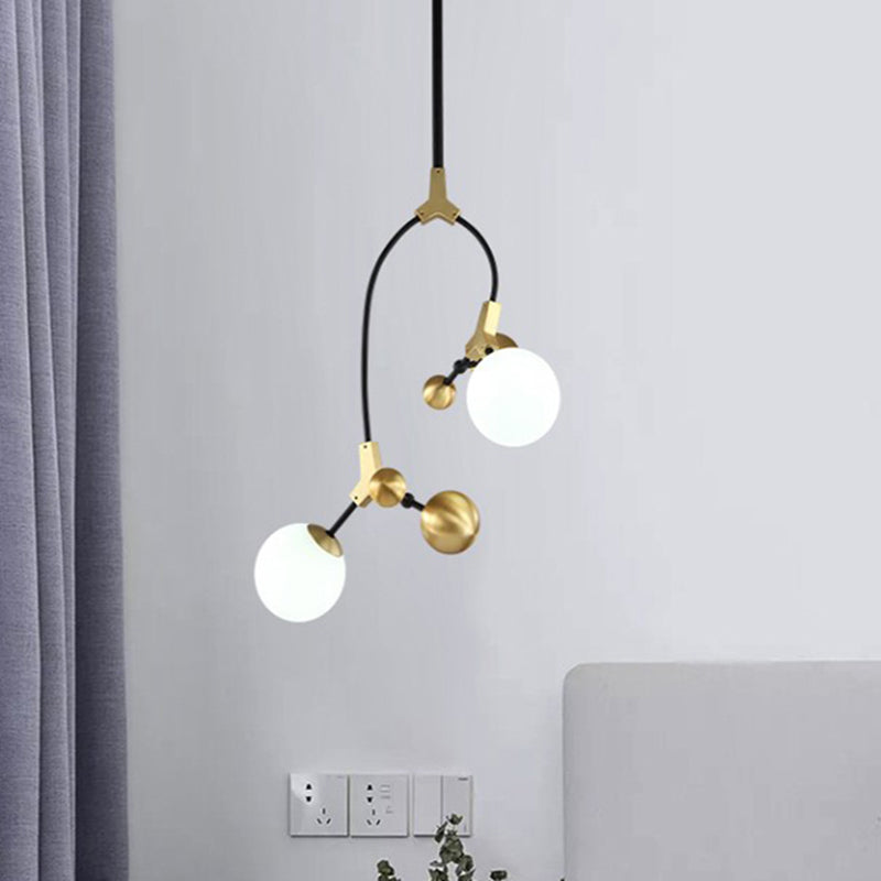 Modern Brass Ball Hanging Pendant Light with White Glass Shade - 2/5/7 Head Bedroom Chandelier