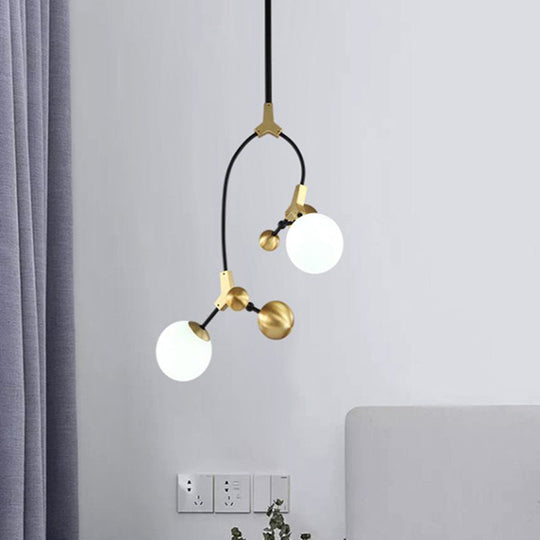 Modern Brass Ball Hanging Pendant Light with White Glass Shade - 2/5/7 Head Bedroom Chandelier