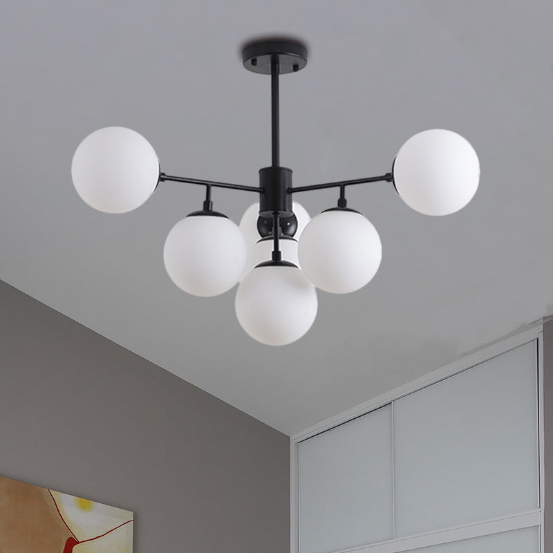 Modern Black/Gold Branch Chandelier - 7/9/11-Light Iron Pendant with White Glass Ball Shade