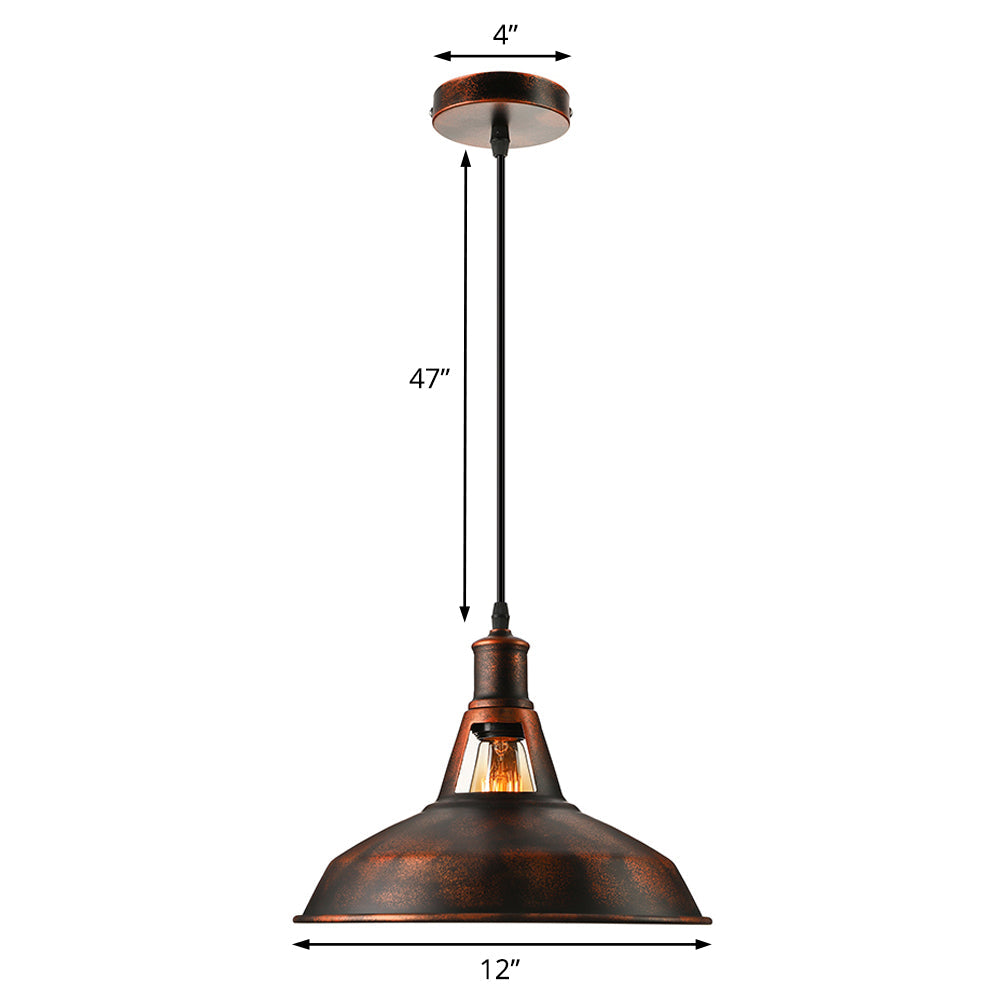 Rustic Metal Pendant Light Fixture with Adjustable Cord - Barn Shade, 1 Bulb, Various Widths