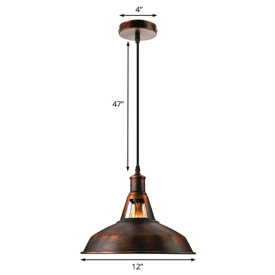 Rustic Metal Pendant Light Fixture with Adjustable Cord - Barn Shade, 1 Bulb, Various Widths