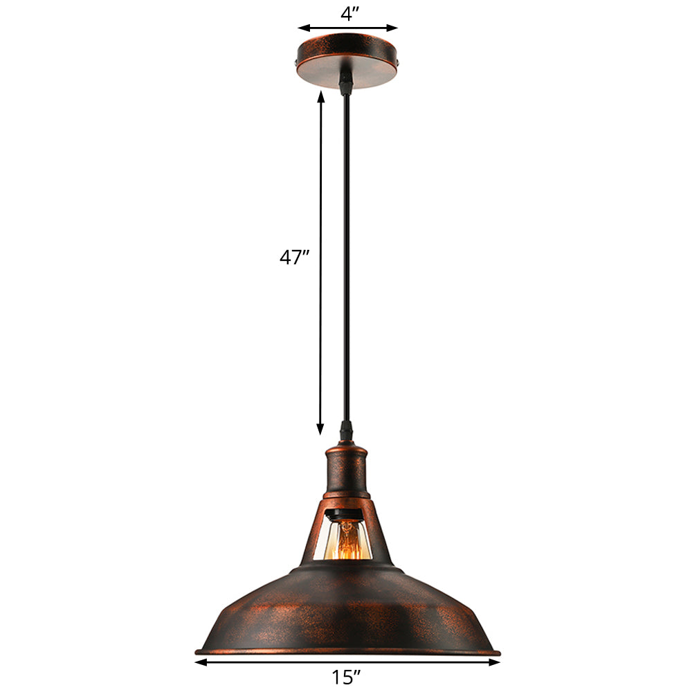Rustic Metal Pendant Light Fixture with Adjustable Cord - Barn Shade, 1 Bulb, Various Widths