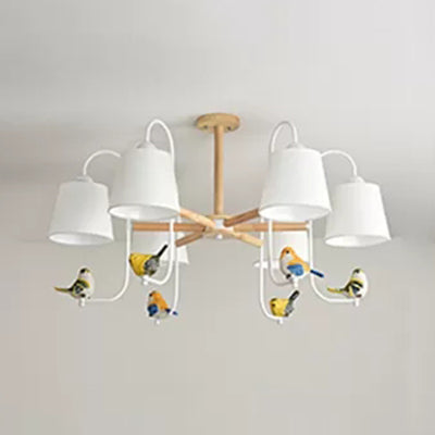 Contemporary Chandelier Light with Tapered Shade - Fabric & Wood - Ideal for Child Bedroom