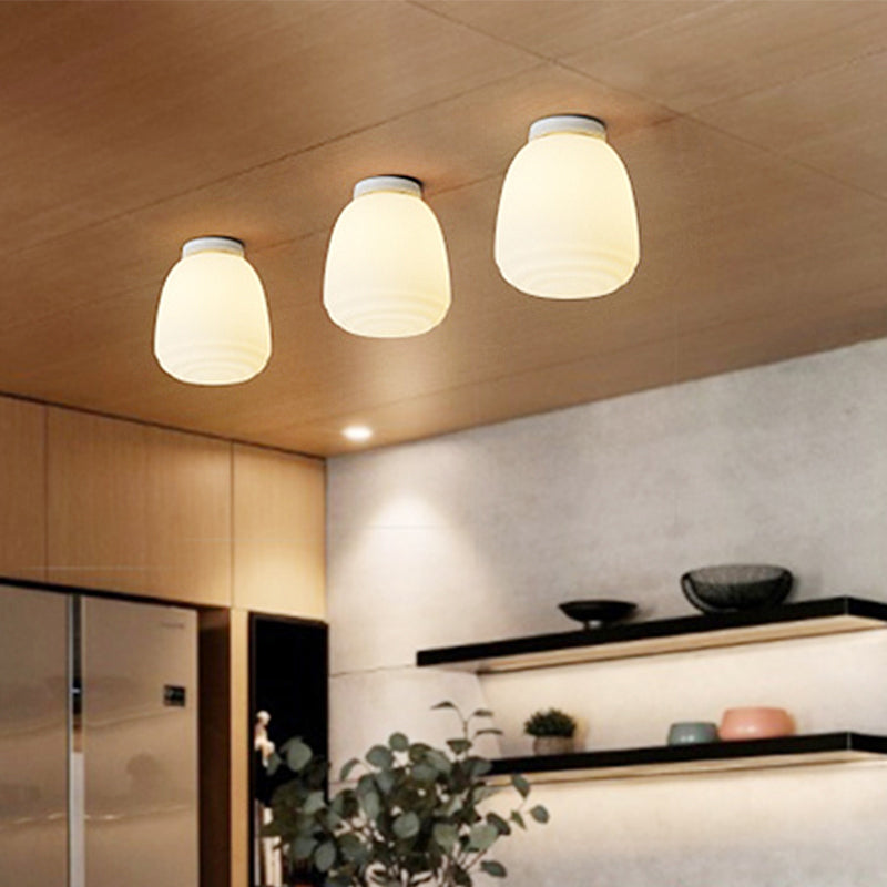 Minimalist 1 Head Flush Mount Lantern Light with Opal Glass Shade for Kitchen - 6"/8" W Cone Flush Mount Lighting