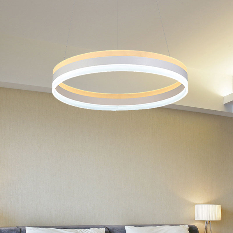 Modern Silver Circular LED Chandelier Pendant Light Fixture | 1/2/3-Light Acrylic Ceiling Lighting