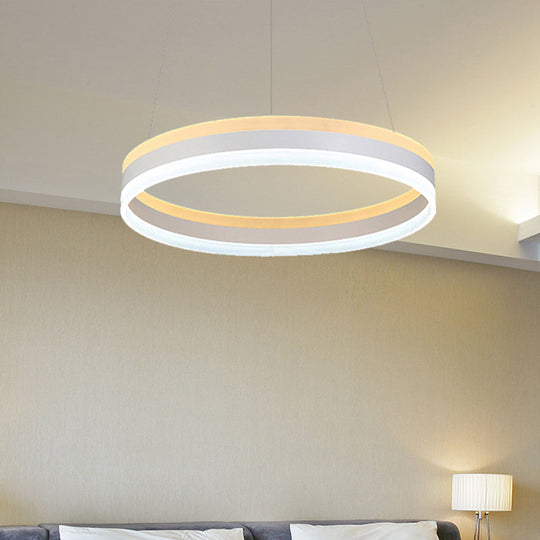 Modern Silver Circular LED Chandelier Pendant Light Fixture | 1/2/3-Light Acrylic Ceiling Lighting