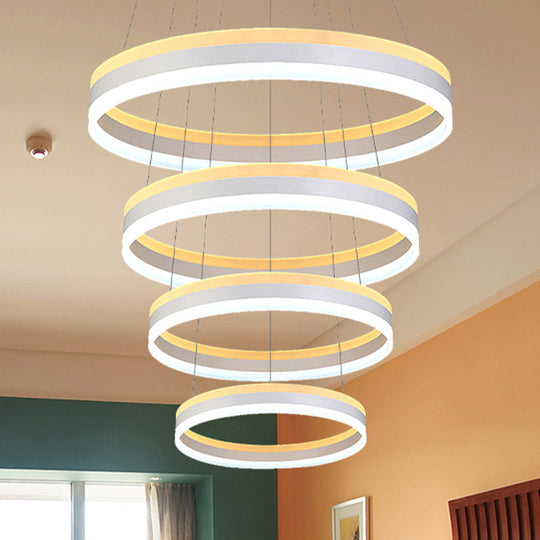 Modern Silver Circular LED Chandelier Pendant Light Fixture | 1/2/3-Light Acrylic Ceiling Lighting