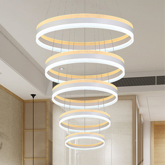 Modern Silver Circular LED Chandelier Pendant Light Fixture | 1/2/3-Light Acrylic Ceiling Lighting