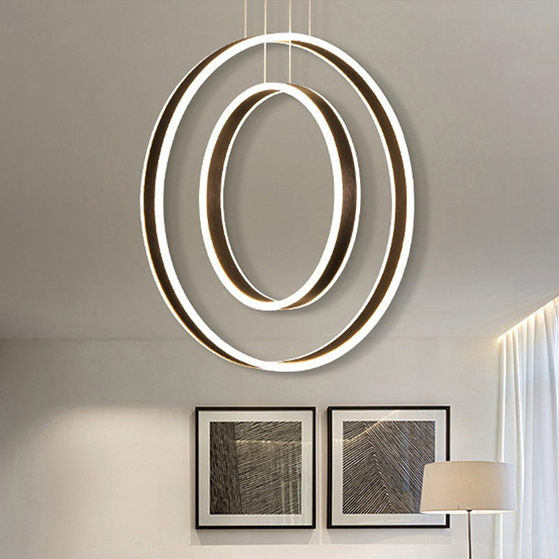 Minimalist LED Acrylic Chandelier Pendant - 23.5"/31.5" Diameter Rings - Brown Ceiling Light in Warm/White/Natural Light