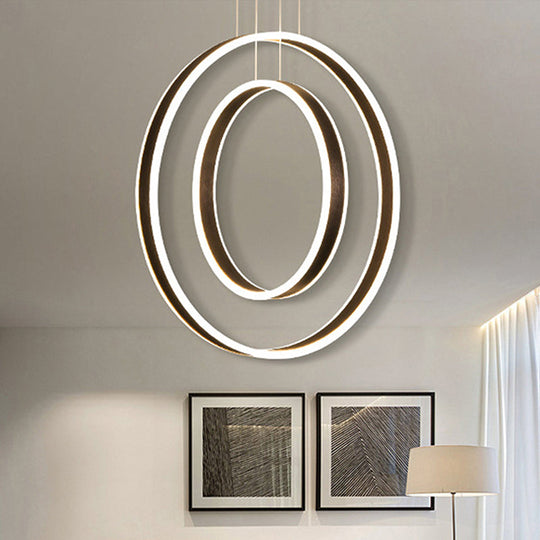 Minimalist LED Acrylic Chandelier Pendant - 23.5"/31.5" Diameter Rings - Brown Ceiling Light in Warm/White/Natural Light