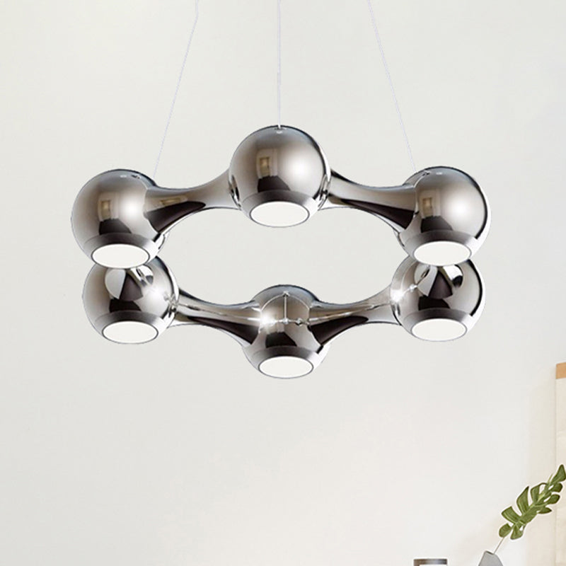 Modern Metal Dome Shade Hanging Light in Black/Chrome with LED Chandelier for Dining Room
