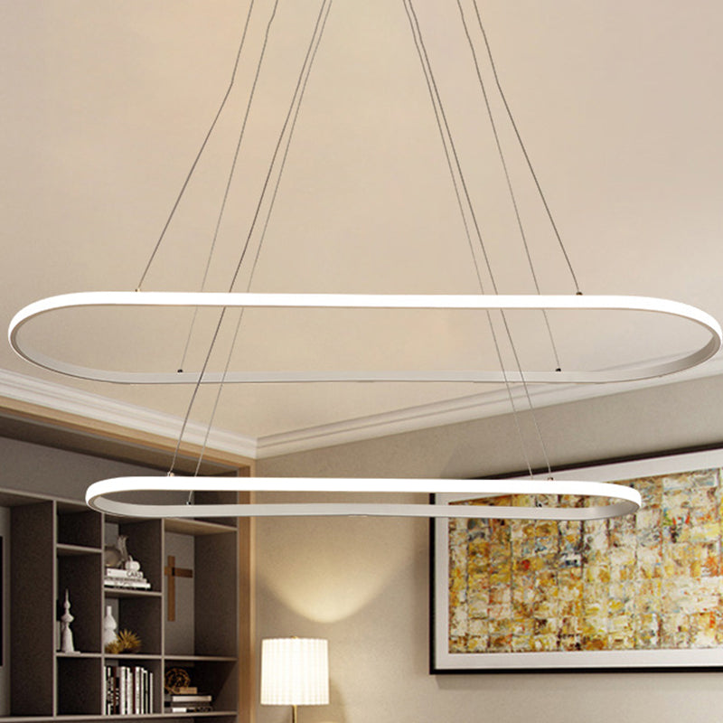 Modern White LED Pendant Light Fixture - Oval Kitchen Chandelier with Aluminum Frame and Natural/Soft White Illumination