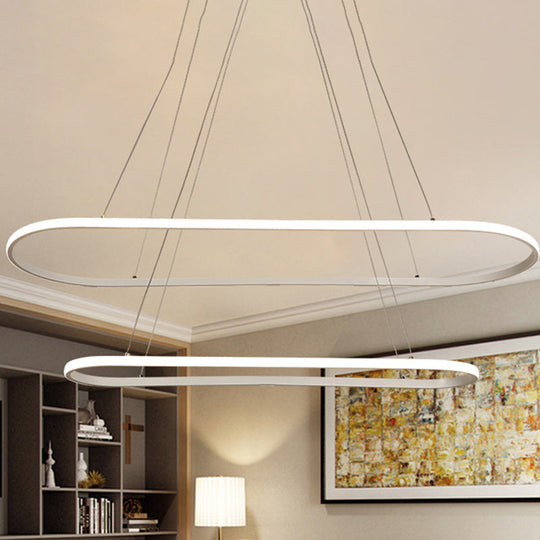 Modern White LED Pendant Light Fixture - Oval Kitchen Chandelier with Aluminum Frame and Natural/Soft White Illumination