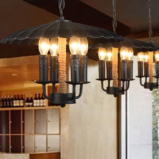Retro Style Wavy Pendant Light with 4 Metal Candle Bulbs in Black - Ideal for Dining Room