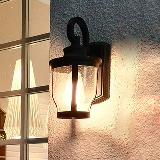 Industrial Outdoor Gooseneck Wall Light - 1 Light Black Sconce with Bubble Glass and Curved Arm