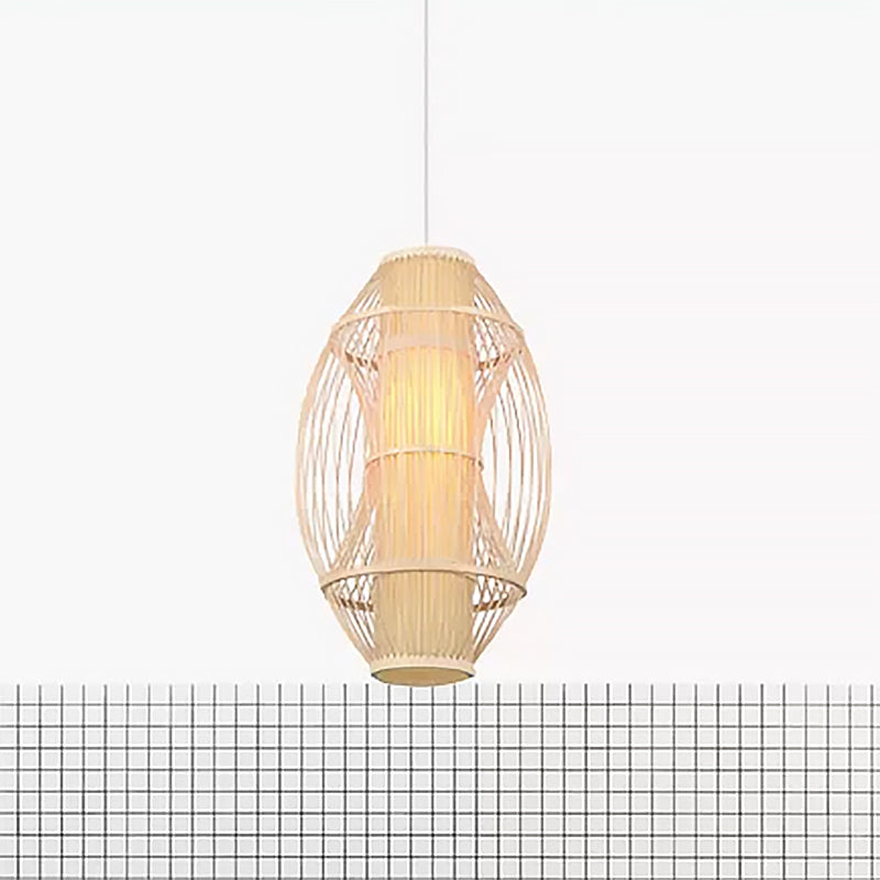 Contemporary Beige Bamboo Hanging Pendant Light for Kitchen