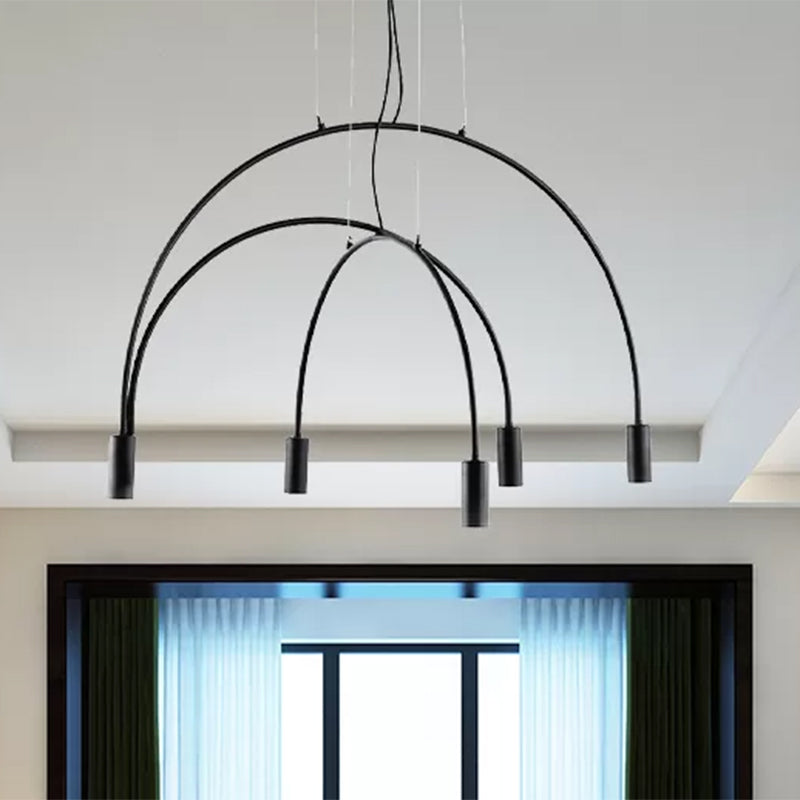 Arched Pendant Lighting with LED for Bar - Contemporary Black Metal, 2/3/5 Lights