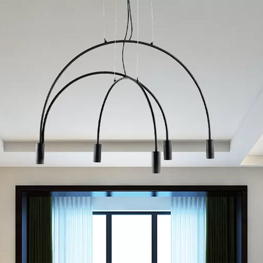 Arched Pendant Lighting with LED for Bar - Contemporary Black Metal, 2/3/5 Lights