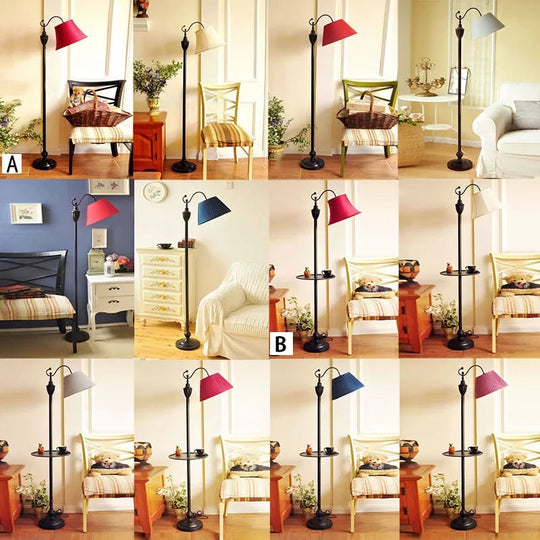 Contemporary Black Base Floor Lamp with Bucket Shade - Ideal for Living Room