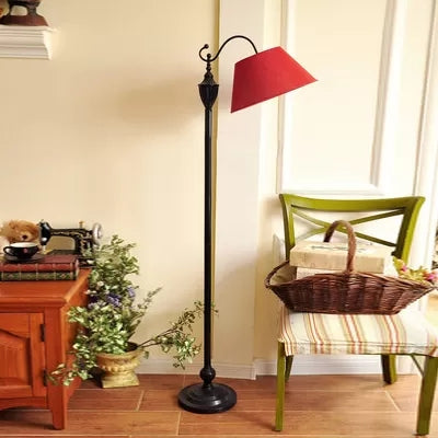 Contemporary Black Base Floor Lamp with Bucket Shade - Ideal for Living Room