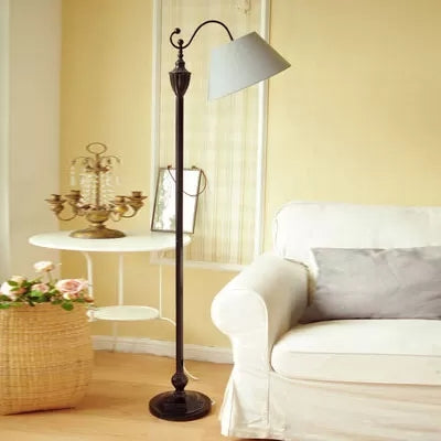 Contemporary Black Base Floor Lamp with Bucket Shade - Ideal for Living Room