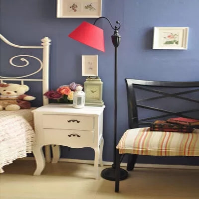 Contemporary Black Base Floor Lamp with Bucket Shade - Ideal for Living Room