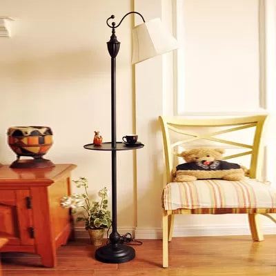 Contemporary Black Base Floor Lamp with Bucket Shade - Ideal for Living Room