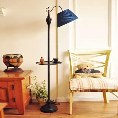 Contemporary Black Base Floor Lamp with Bucket Shade - Ideal for Living Room