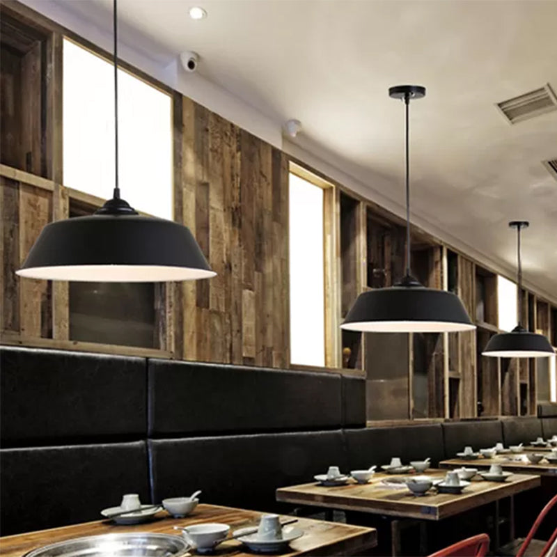 Metallic Black Ceiling Lamp Barn Shade Pendant, 10"/14" Wide – Retro Industrial Hanging Pendant Light for Restaurants