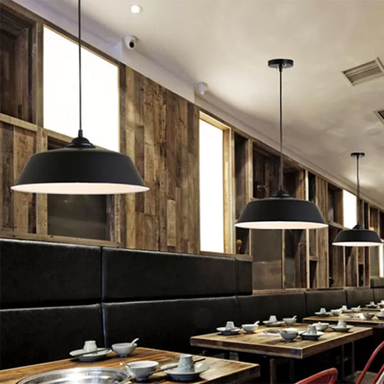 Metallic Black Ceiling Lamp Barn Shade Pendant, 10"/14" Wide – Retro Industrial Hanging Pendant Light for Restaurants