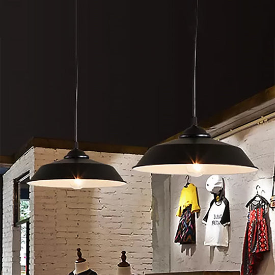 Metallic Black Ceiling Lamp Barn Shade Pendant, 10"/14" Wide – Retro Industrial Hanging Pendant Light for Restaurants