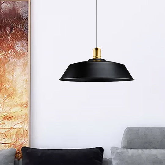 Retro Metallic Pendant Light - Barn Living Room Ceiling Lamp, Black Finish, 1 Light, 10"/14"/18" Width
