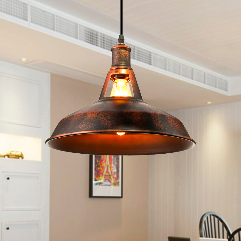 Rustic Metal Pendant Light Fixture with Adjustable Cord - Barn Shade, 1 Bulb, Various Widths