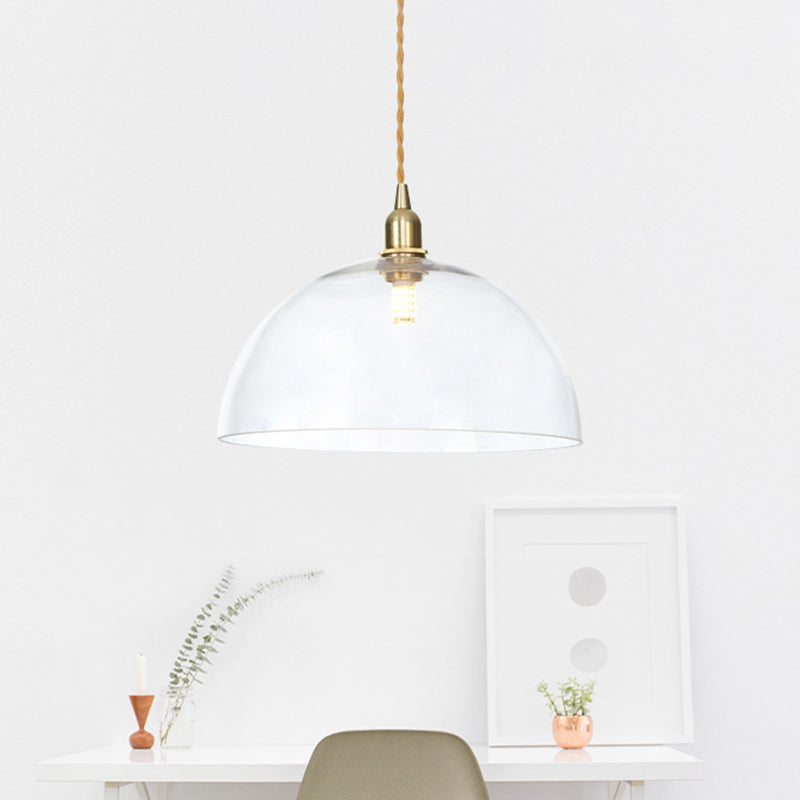 Industrial Clear Glass Saucer/Dome/Prismatic Brass Ceiling Pendant Light for Living Room