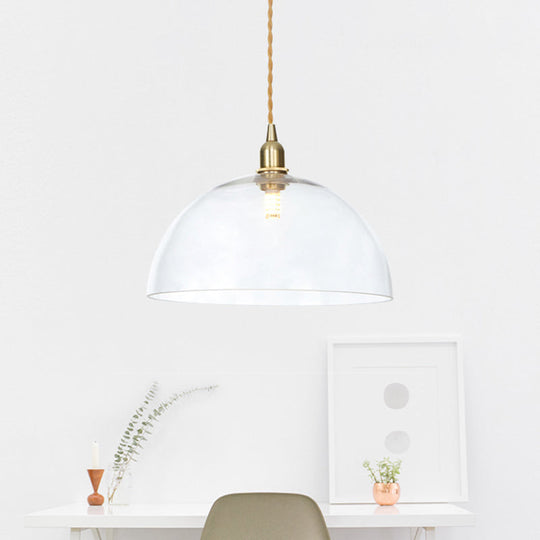 Industrial Clear Glass Saucer/Dome/Prismatic Brass Ceiling Pendant Light for Living Room