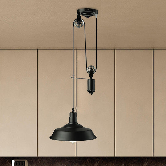 Metallic Barn Shade Pendant Light with Pulley - Perfect for Your Rustic Farmhouse Kitchen!