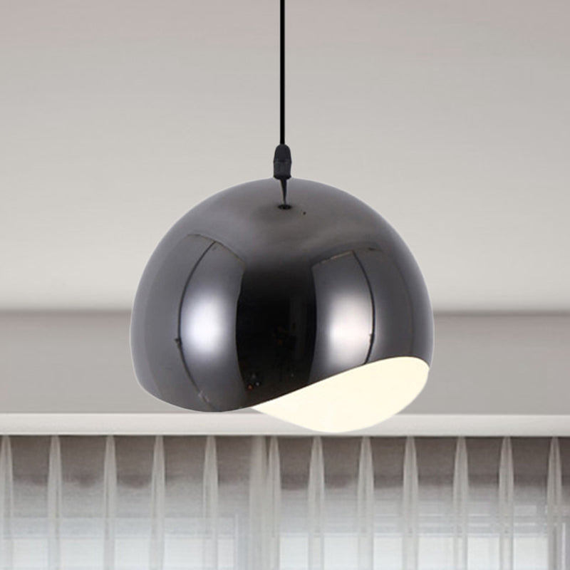 Modern Kitchen Pendant Light with Waveforms Dome Shade in Black/Chrome, 8"/12" Width