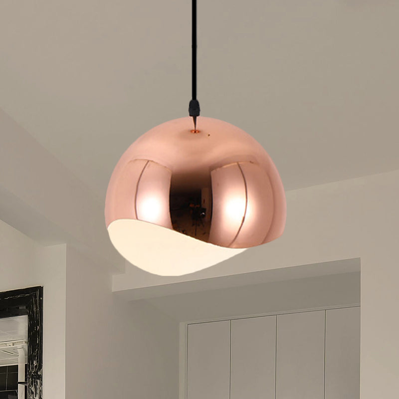 Modern Kitchen Pendant Light with Waveforms Dome Shade in Black/Chrome, 8"/12" Width