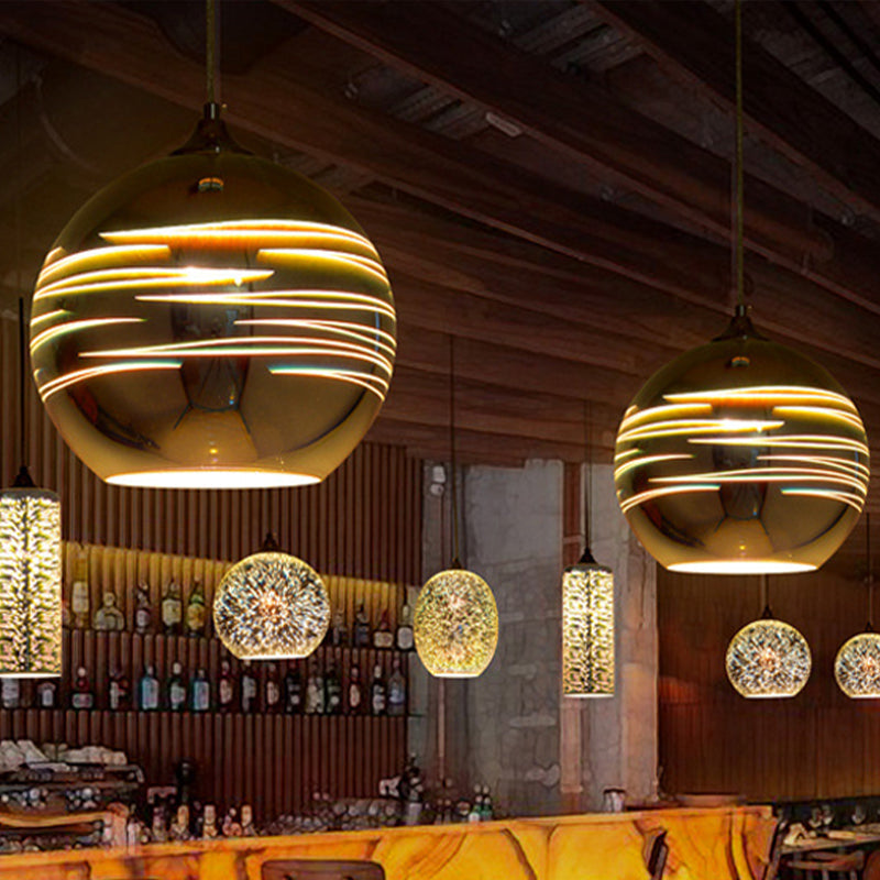 Contemporary Globe 3-D Glass Pendant Lamp - Chrome/Gold - 1 Light - Wide (6"/8"/10")
