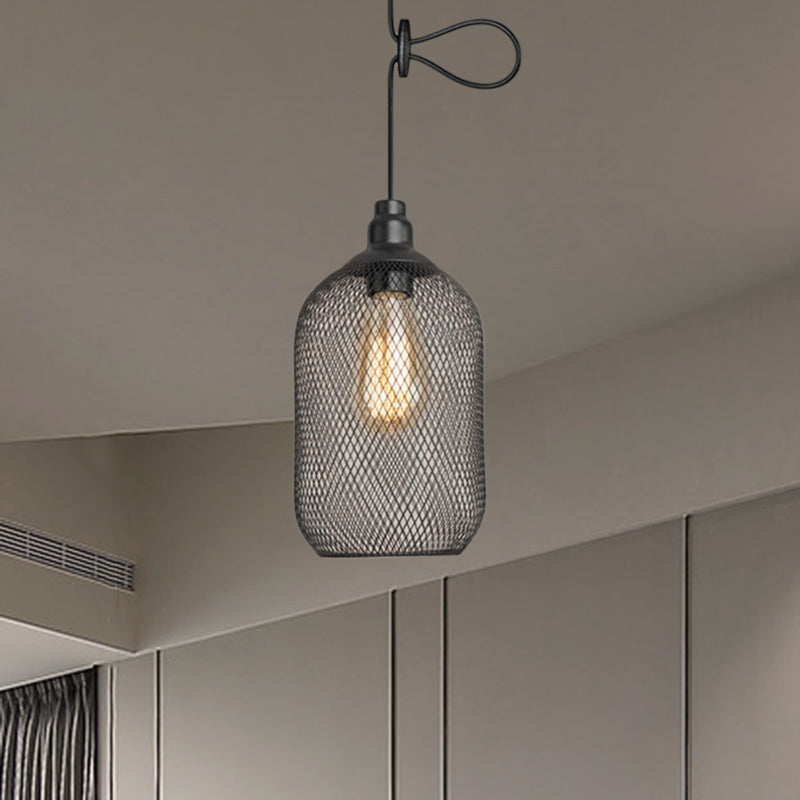 Industrial Black Wire Mesh Pendant Light with Height Adjustable Hanging Lamp for Dining Room