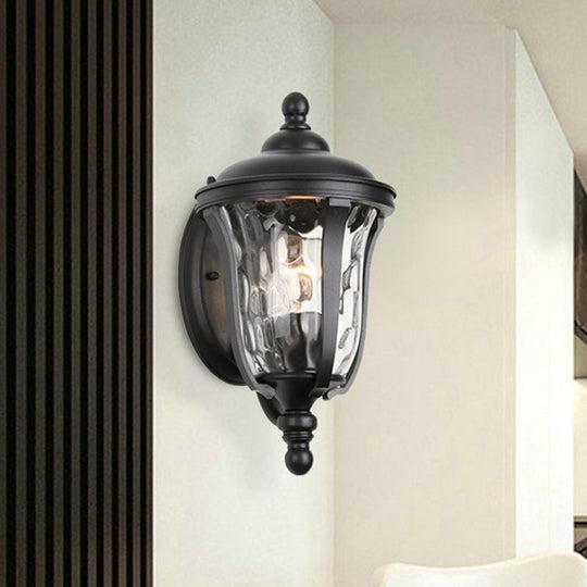 Industrial Glass Wall Lamp with Dimpled Urn Design - Single Bulb Outdoor Sconce in Black, 3 Sizes Available