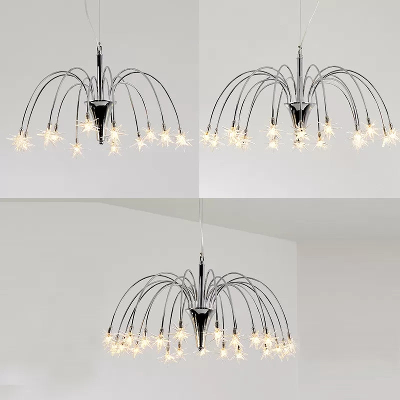 Silver Finish Firework Pendant Chandelier - Metal, Romantic, Pretty, Ideal for Dining Room