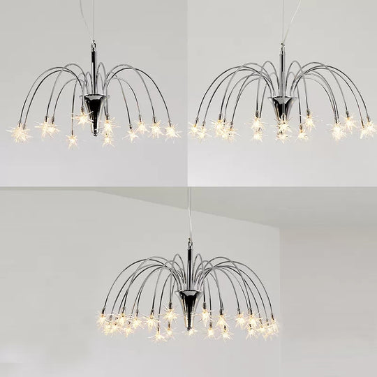 Silver Finish Firework Pendant Chandelier - Metal, Romantic, Pretty, Ideal for Dining Room