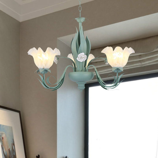 Countryside Curved Arm Chandelier Lamp in Aqua - Metal LED Drop Pendant (3/5/7 Bulbs) for Living Room