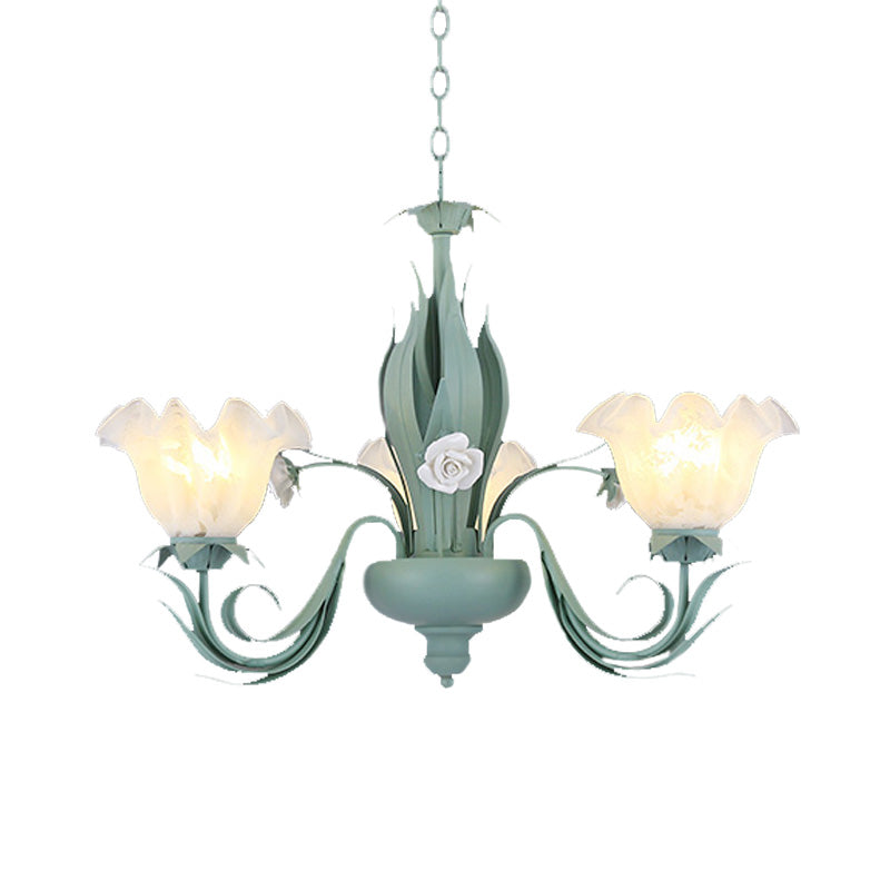 Countryside Curved Arm Chandelier Lamp in Aqua - Metal LED Drop Pendant (3/5/7 Bulbs) for Living Room