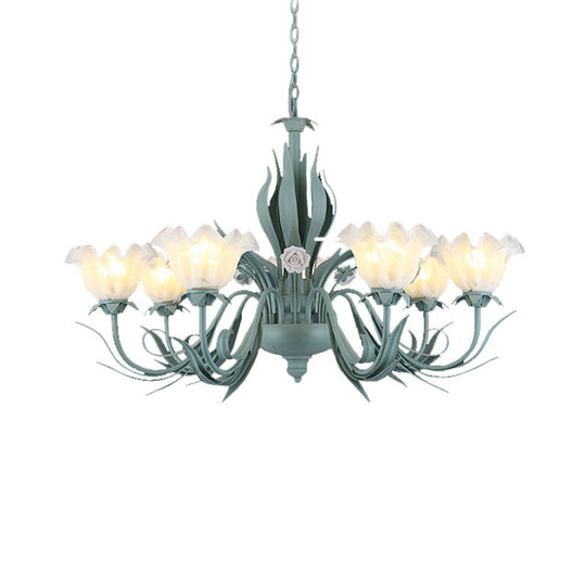 Countryside Curved Arm Chandelier Lamp in Aqua - Metal LED Drop Pendant (3/5/7 Bulbs) for Living Room